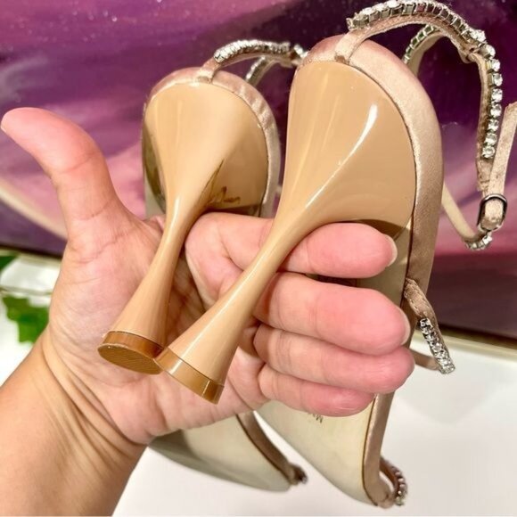 Jeffrey Campbell Demonic EmbellishedHigh Heel Sandals in Natural Satin Size 9 - Picture 7 of 14